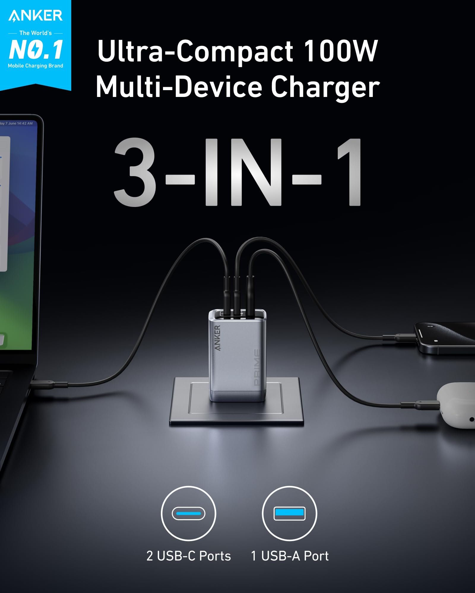 Prime Charger (100W, 3 Ports, GaN)