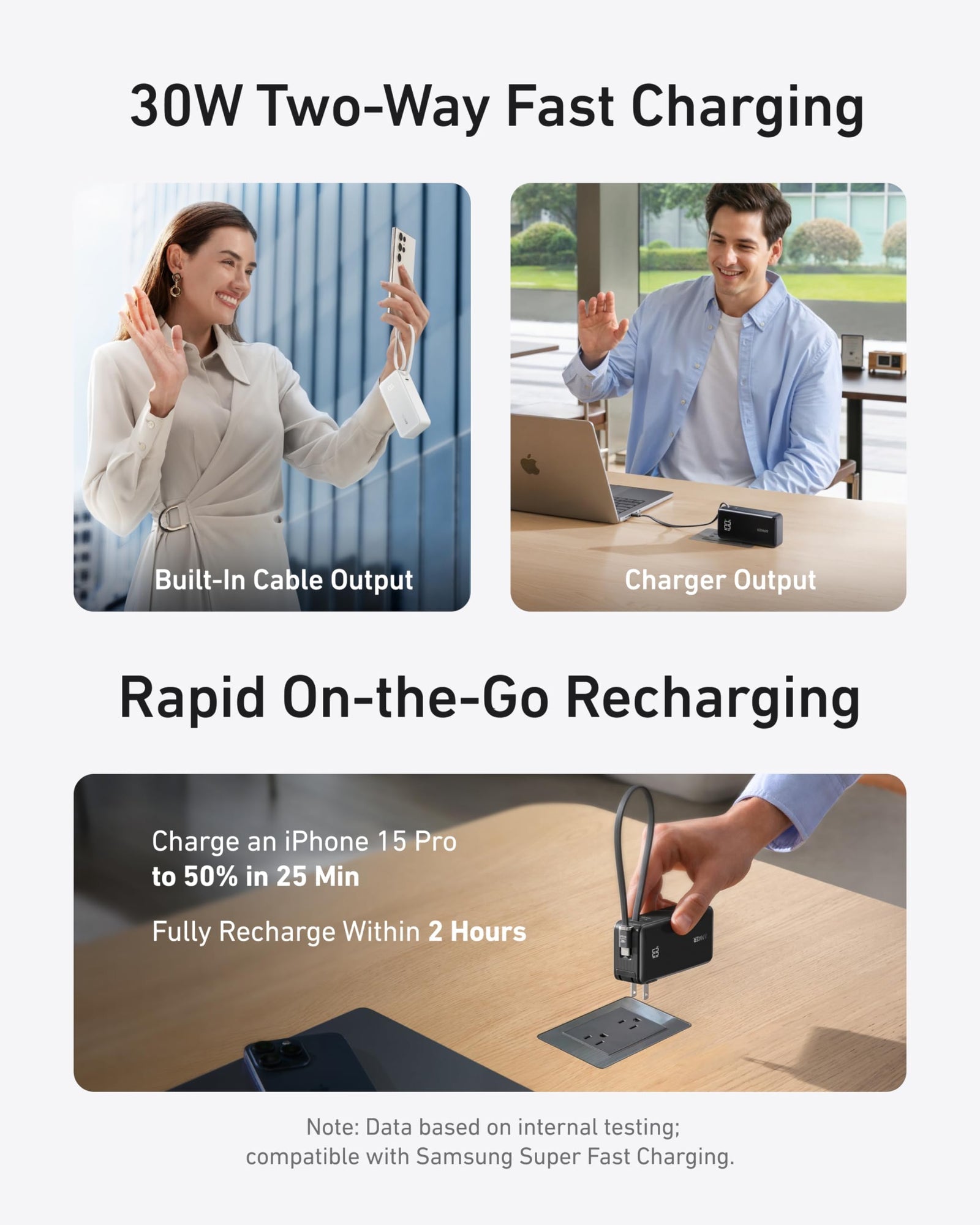 Power Bank (10K, Fusion, Built-In Cable)