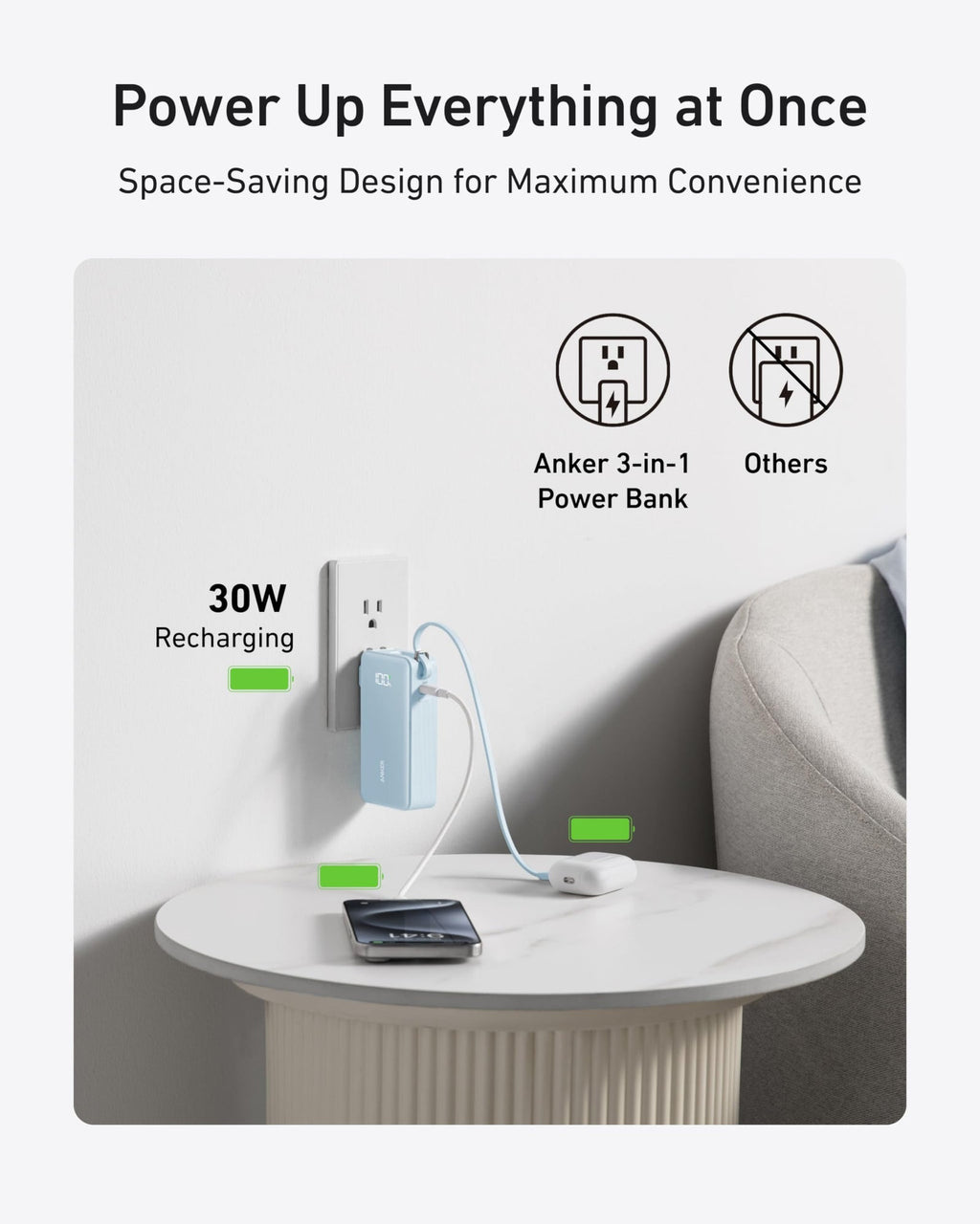 Power Bank (10K, Fusion, Built-In Cable)