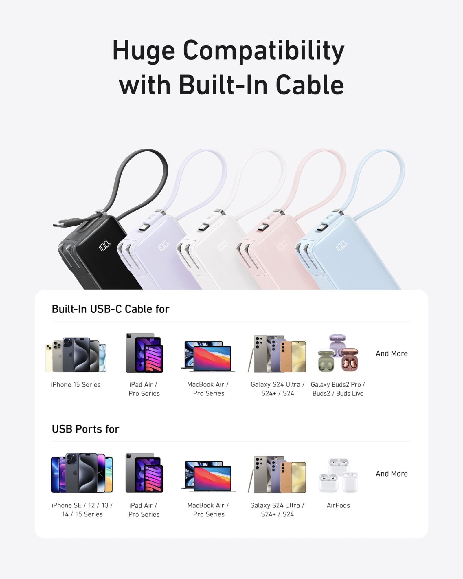 Power Bank (10K, Fusion, Built-In Cable)
