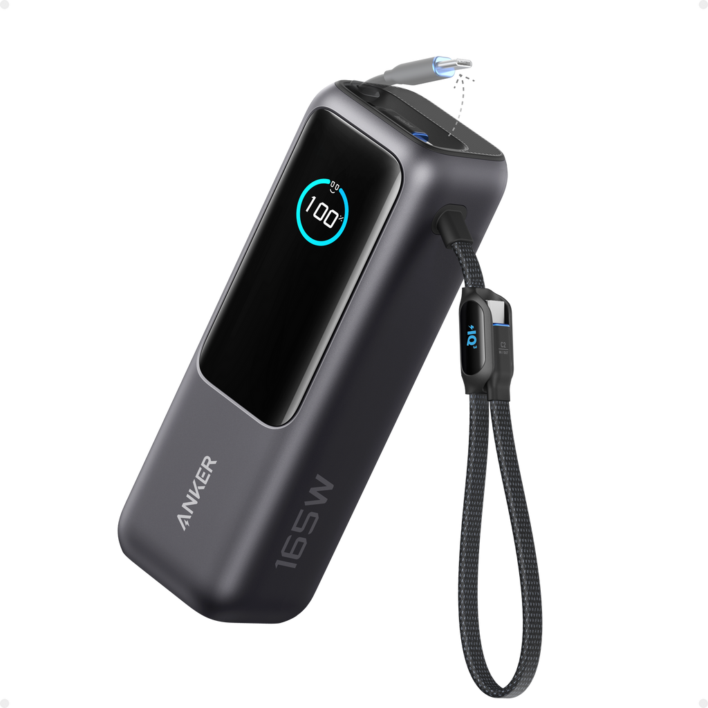 Laptop Power Bank (25K, 165W, Built-In and Retractable Cables)