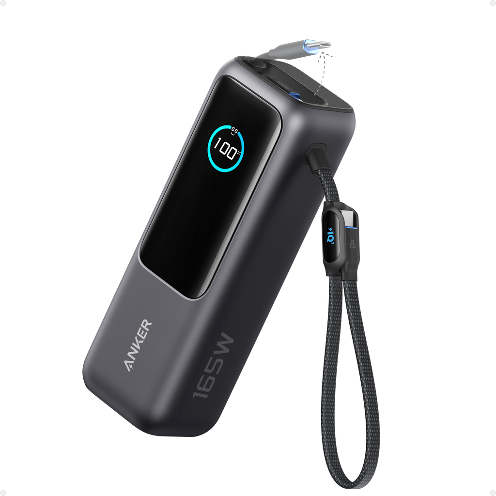 Laptop Power Bank (25K, 165W, Built-In and Retractable Cables)