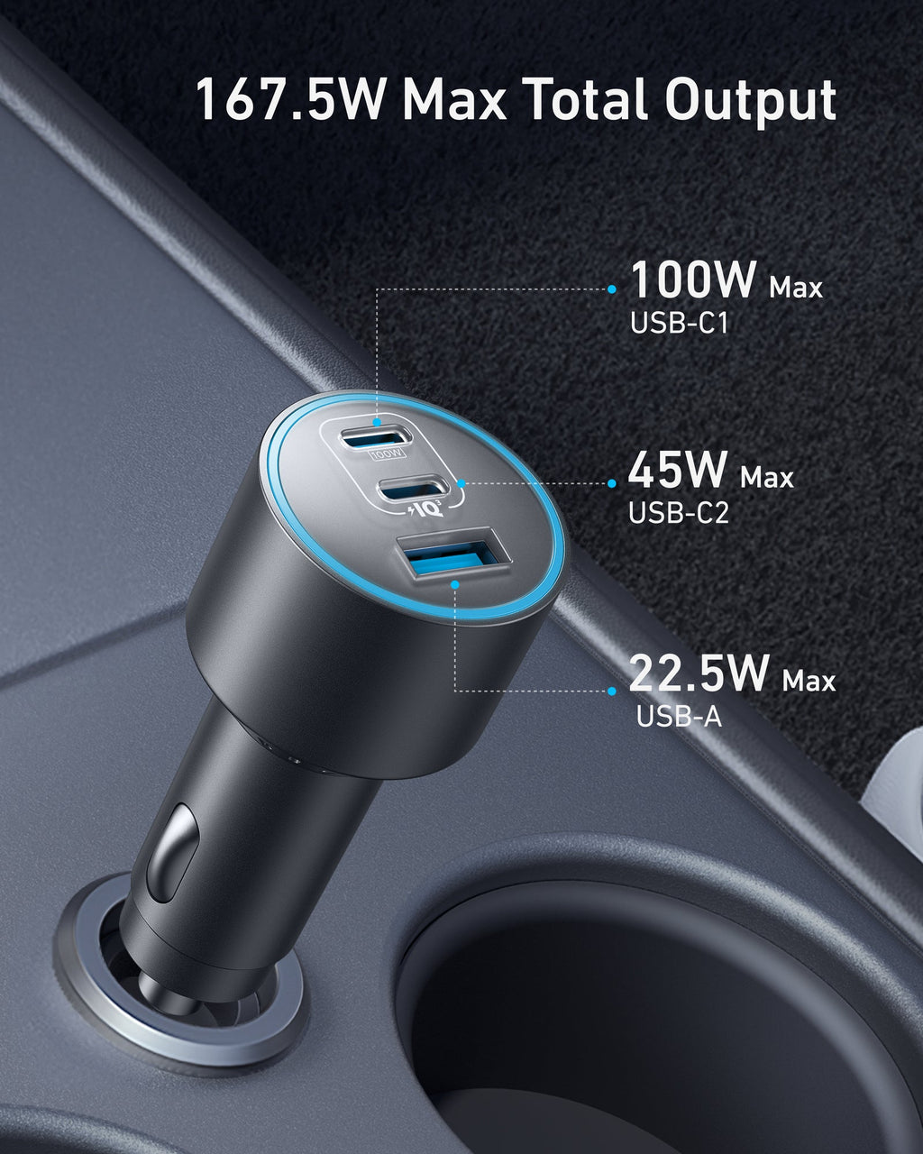 Nano Car Charger (167.5W, 3 Ports)