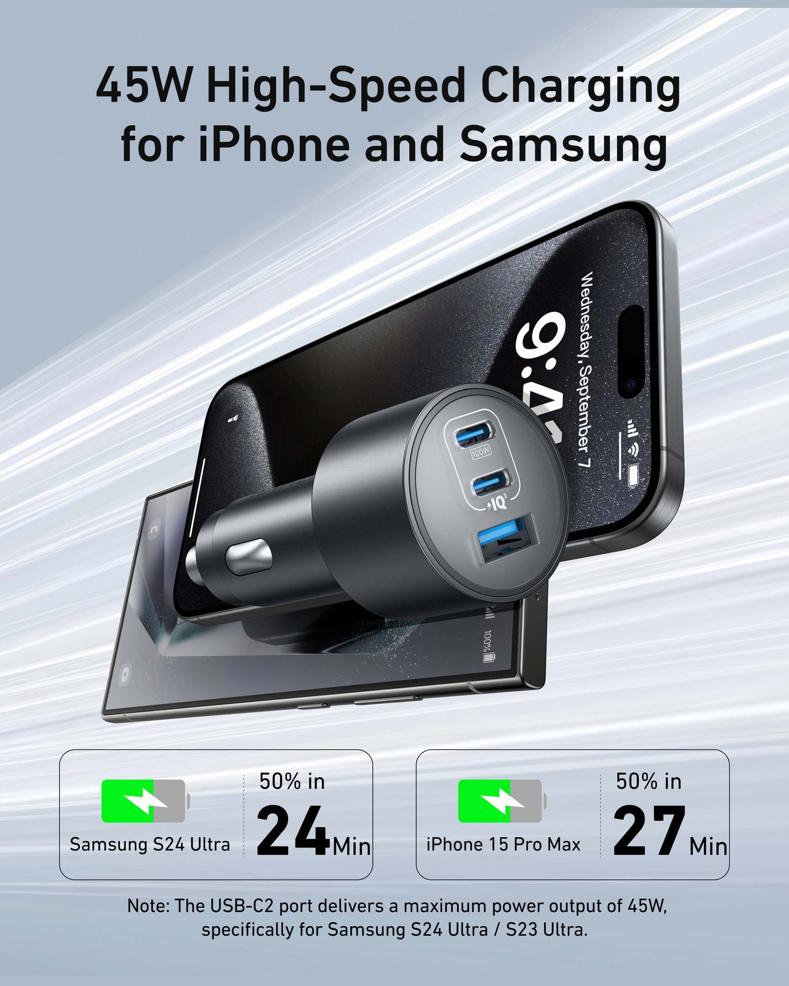 Nano Car Charger (167.5W, 3 Ports)